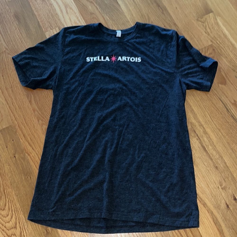 Women’s Black gray Stella Artois beer bartender server T shirt L